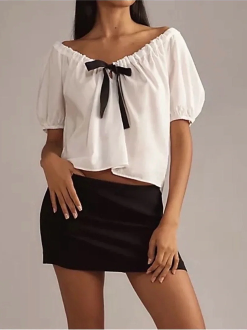 Reformation Kenna Bow Short-Sleeve Blouse